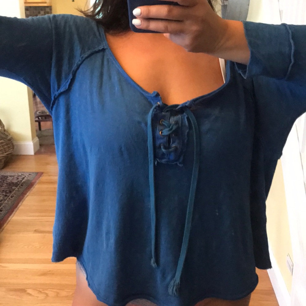 Free People 3/4 sleeve front lace up top